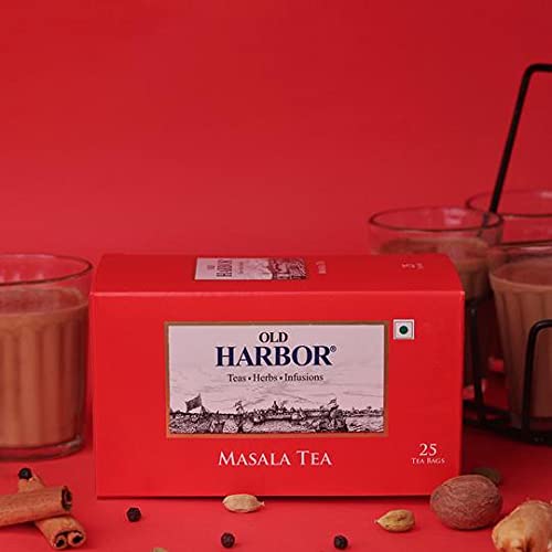 Old Harbor Masala Chai Tea Bags 100% Natural | Black CTC Tea, Black Pepper, Cardamom, Ginger, Cinnamon, & Nutmeg | ( 25 Tea Bags,50 gm)|Staple-Free - Image 2