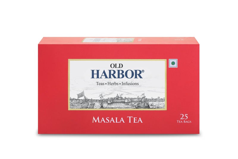 Old Harbor Masala Chai Tea Bags 100% Natural | Black CTC Tea, Black Pepper, Cardamom, Ginger, Cinnamon, & Nutmeg | ( 25 Tea Bags,50 gm)|Staple-Free - Image 1