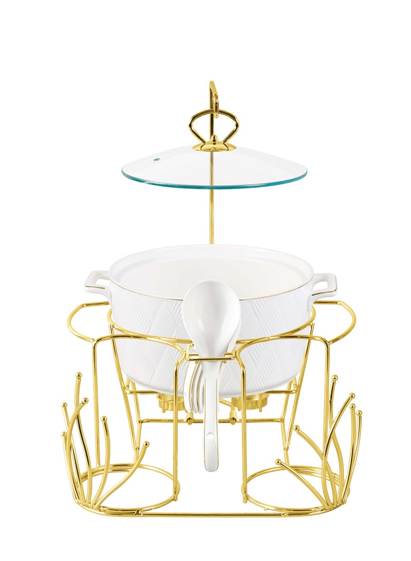 Shallow Amir 16 Piece Soup Set with Gold Stand - Elegant White Porcelain Dinnerware for Sophisticated Dining, Soup Bowls - Image 2