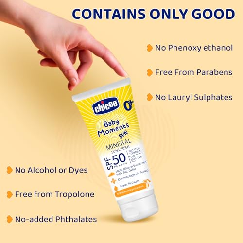 Chicco Baby Moments Mineral Sun Cream SPF 50 for Babies, 75g| 100% Mineral Sunscreen | PA++++ | UVA and UVB Protection | Phenoxyethanol, Parabens & Lauryl Sulphates Free - Image 5