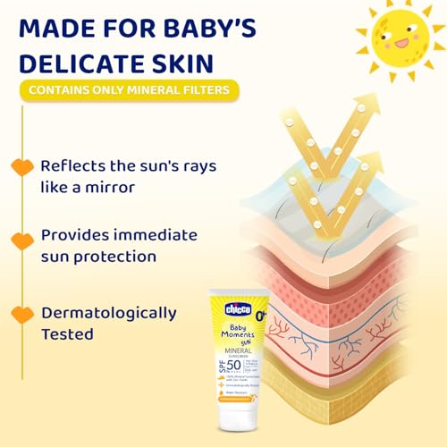 Chicco Baby Moments Mineral Sun Cream SPF 50 for Babies, 75g| 100% Mineral Sunscreen | PA++++ | UVA and UVB Protection | Phenoxyethanol, Parabens & Lauryl Sulphates Free - Image 3