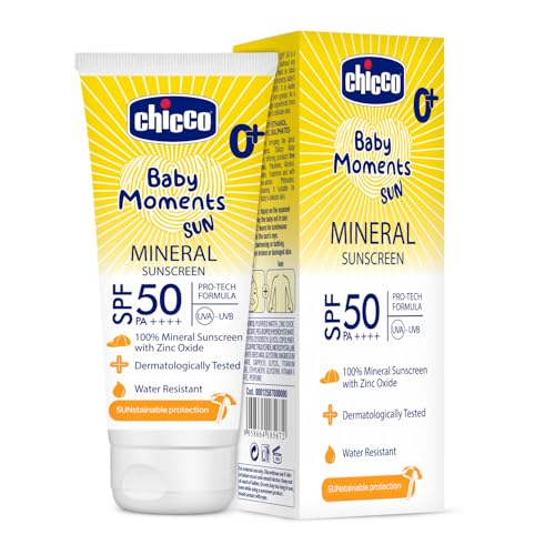 Chicco Baby Moments Mineral Sun Cream SPF 50 for Babies, 75g| 100% Mineral Sunscreen | PA++++ | UVA and UVB Protection | Phenoxyethanol, Parabens & Lauryl Sulphates Free - Image 1