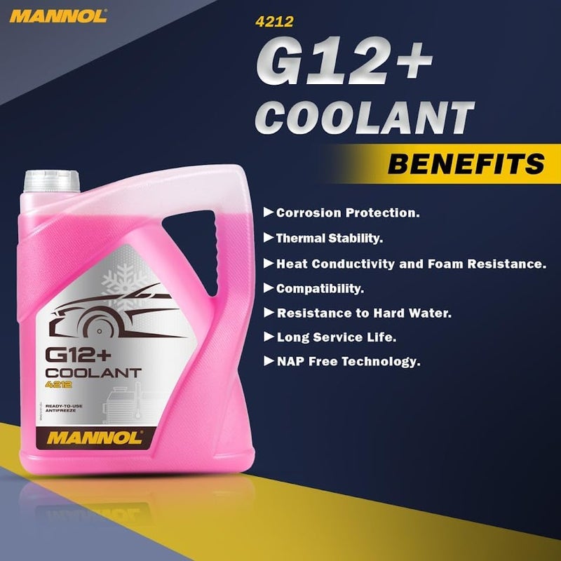مانول ٥ لتر سائل تبريد مضاد للتجمد G12+ وردي جاهز للاستخدام -٣٠ درجة مئوية / +١٢٥ درجة مئوية، مواصفات ألمانية عالية - Image 3