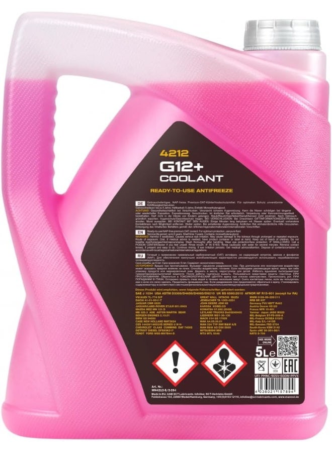مانول ٥ لتر سائل تبريد مضاد للتجمد G12+ وردي جاهز للاستخدام -٣٠ درجة مئوية / +١٢٥ درجة مئوية، مواصفات ألمانية عالية - Image 2