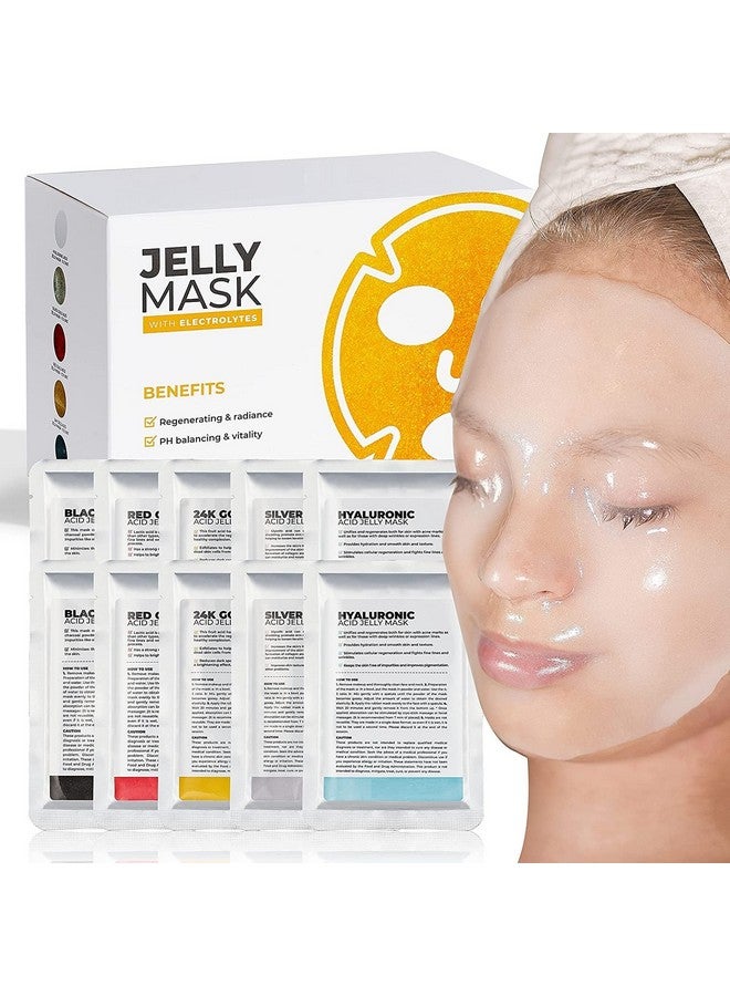BRÜUN Peeloff Jelly Mask Rubber Mask 5 Treatments Bha Aha (Black Gold Salicylic Ac Red Gold Lactic Ac White Gold Glycolic Ac 24K Gold Mandelic Ac Hyaluronic Ac) 2 Packs Of Each - Image 1