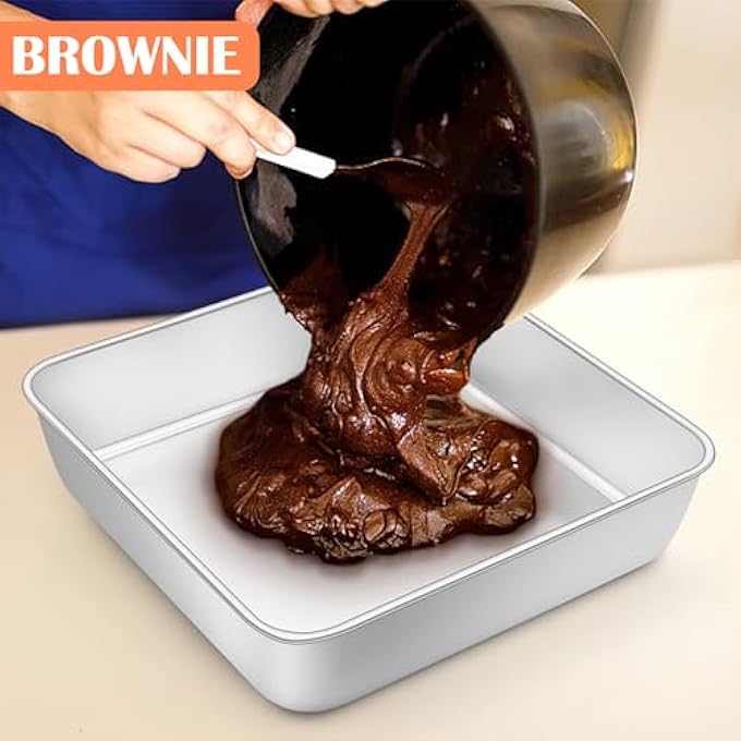 rayihni 9X9 Inch Square Cake Pans Set Of 2 Stainless Steel Baking Pan For Lasagna Brownies Casseroles Silver Square Bakeware For Oven Cooking NonToxic  Rust Free Dishwasher Safe 2 Inch Deep - Image 5