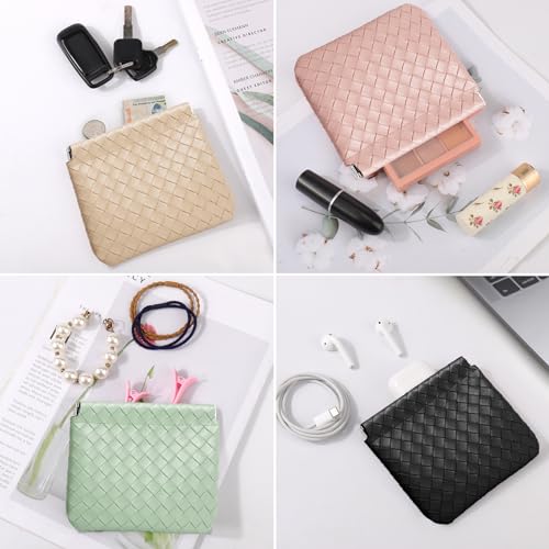 BUSOHA حقيبة مكياج صغيرة 4 قطع من بوسوها، حقائب تجميل محمولة صغيرة للنساء، محفظة عملات منسوجة، منظم لوازم المكياج، حقيبة تخزين صغيرة للسفر - Image 3