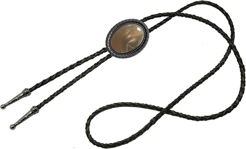Moranse Bolo Tie With Emerald Blue and Black or More Colors Stone Celtic Style Genuine and Cowhide Rope - Image 2