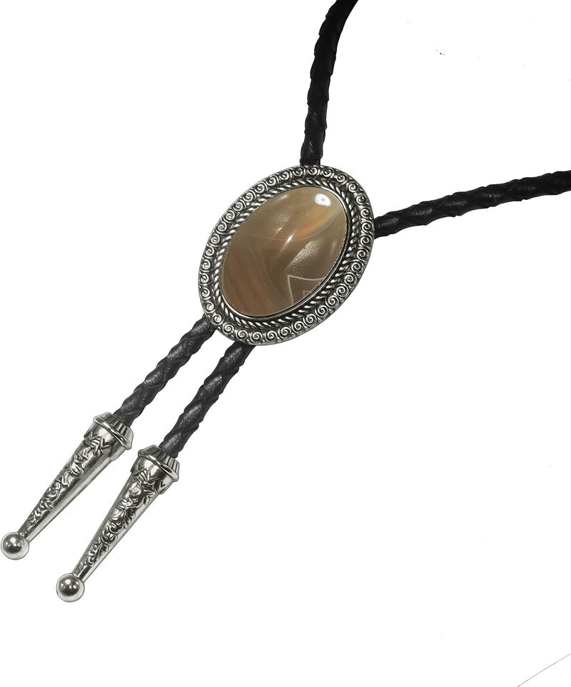 Moranse Bolo Tie With Emerald Blue and Black or More Colors Stone Celtic Style Genuine and Cowhide Rope - Image 3