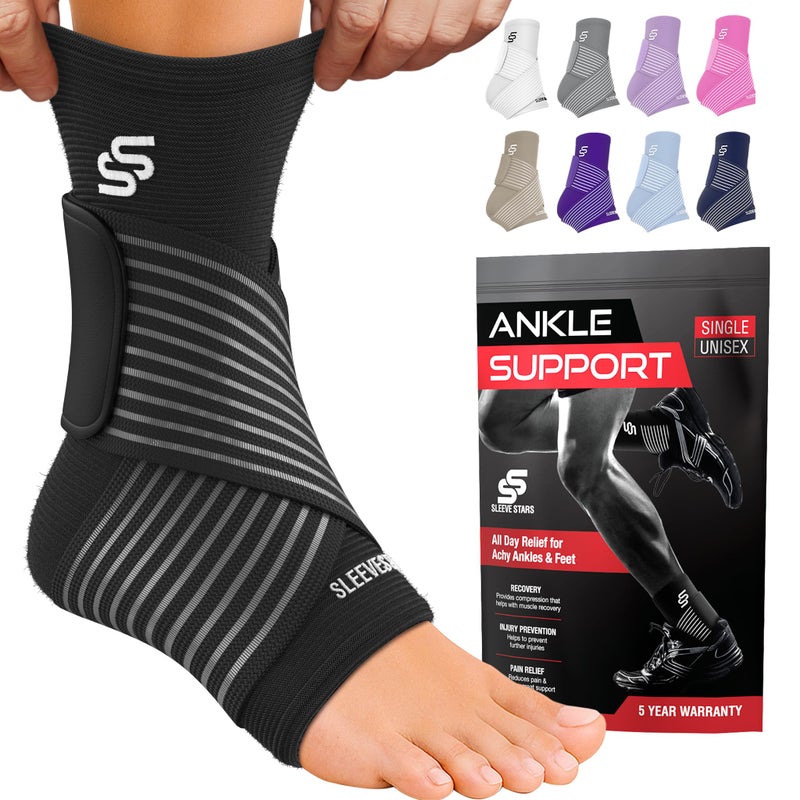 SS SLEEVE STARS Sleeve Stars Ankle Brace for Women Men Ankle Wrap for Sprain Compression Sleeve for Plantar Fasciitis Relief Easy Customizable Support w Removable Strap PairM1012Black 