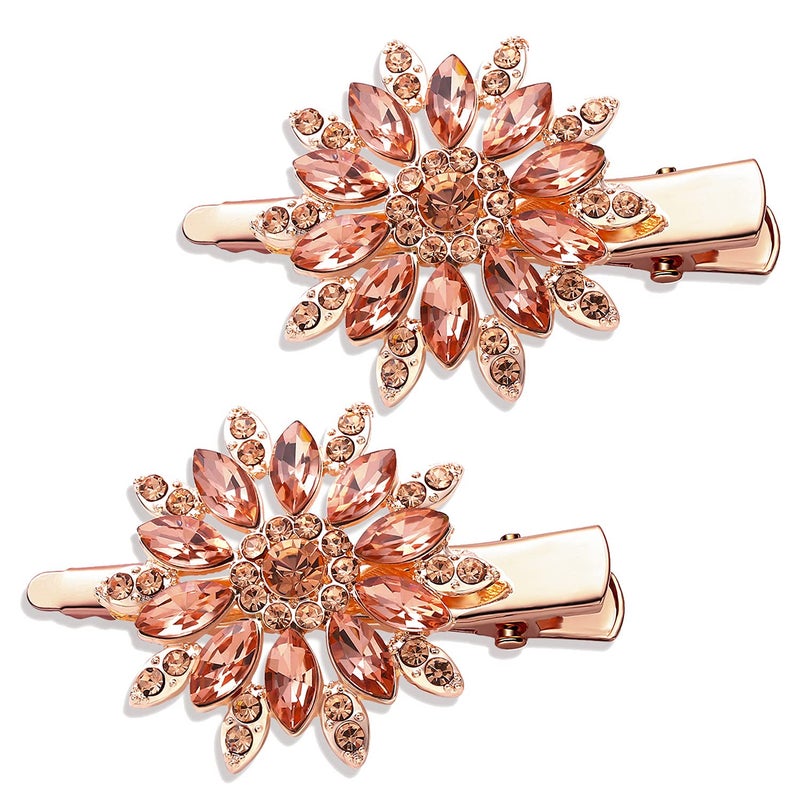 Crystal Hair Clips Large Sparkle Rhinestone Flower Design Alligator Metal Clip NonSlip Floral Duckbill Hairpins Bling French Fancy Hair Barrettes for women Girls Hair Jewelry Accessories