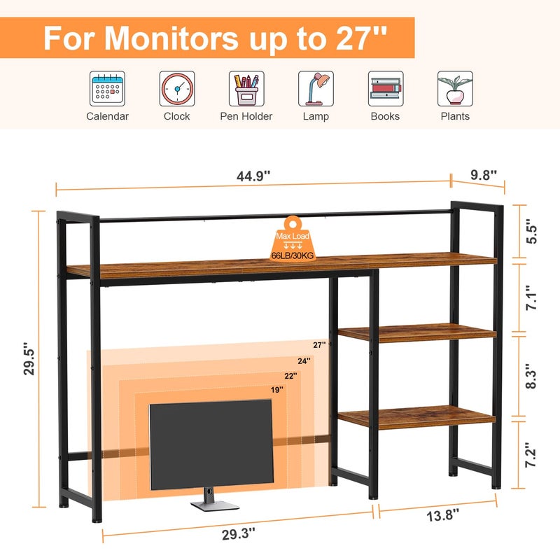 Snughome Desk Shelf, 44.9" Large Desktop Organizer Shelf, Desk Hutch for Computer Monitor, 4 Tier Desk Top Display Rack, Wood Desktop Bookshelf Storage Rack for Home Office Dorm - Image 4