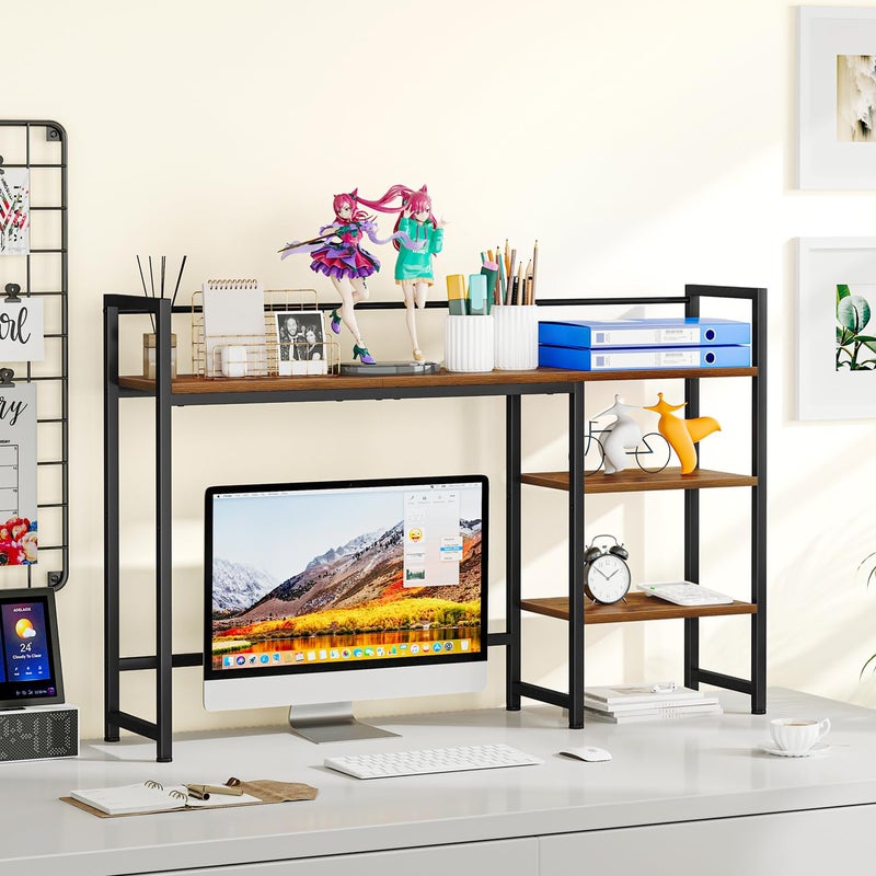 Snughome Desk Shelf, 44.9" Large Desktop Organizer Shelf, Desk Hutch for Computer Monitor, 4 Tier Desk Top Display Rack, Wood Desktop Bookshelf Storage Rack for Home Office Dorm - Image 2
