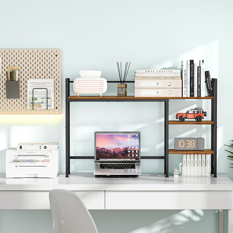 Snughome Desk Shelf, 44.9" Large Desktop Organizer Shelf, Desk Hutch for Computer Monitor, 4 Tier Desk Top Display Rack, Wood Desktop Bookshelf Storage Rack for Home Office Dorm - Image 3