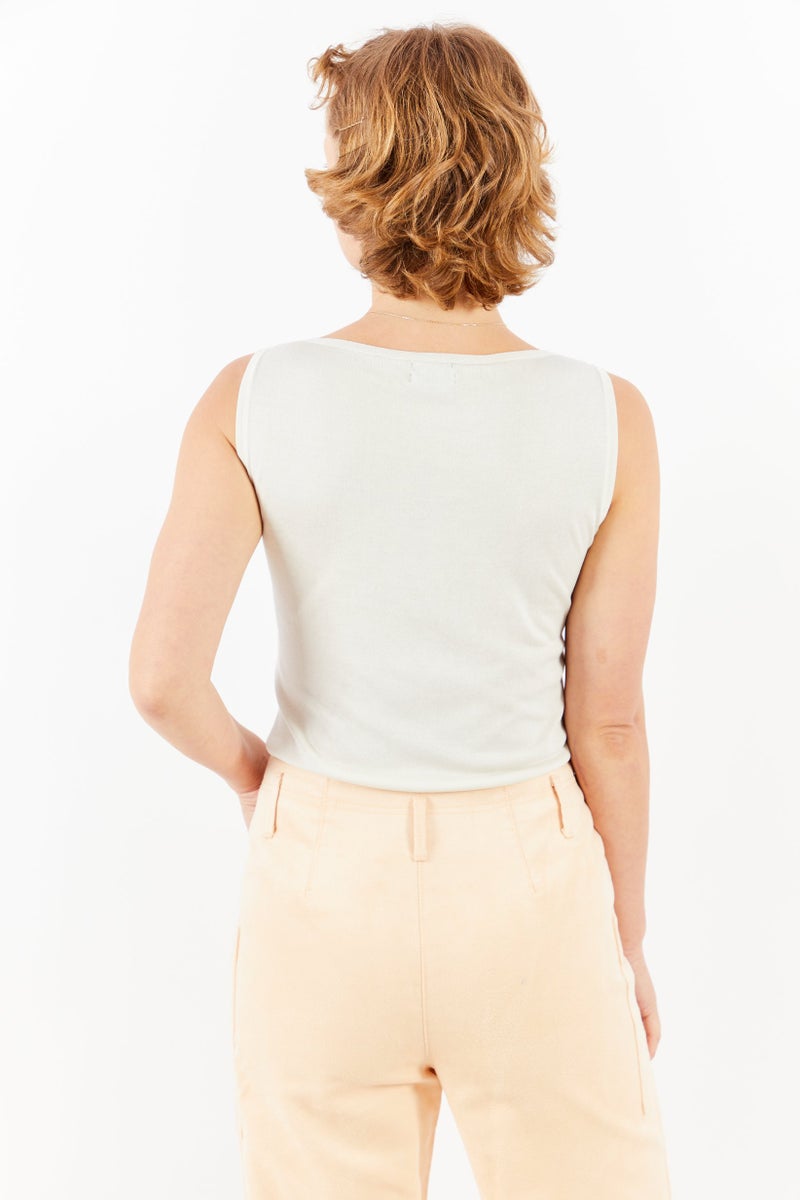 Ferrari Women Round Neck Sleeveless Solid Top, Beige  - Image 2