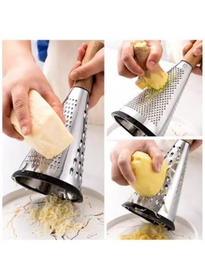 NAMA Tri-Sided Vegetable Grater Stainless Steel Grater With A Beechwood Handle And Silicone Base Versatile For All Types Of Vegetables And Cheese Grating - Image 2