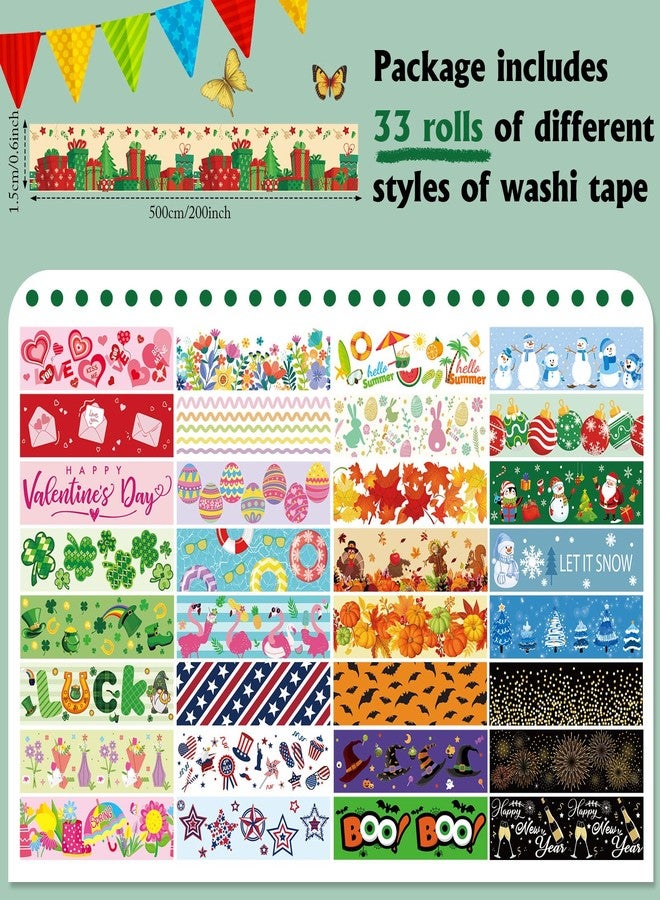 TaoBary 33 Rolls Holiday Plaid Washi Tape, 15 mm Seasonal Washi Tape Set Bohemian Colorful Vintage Cute for Card Wrapping Craft(Festive Style) - Image 2
