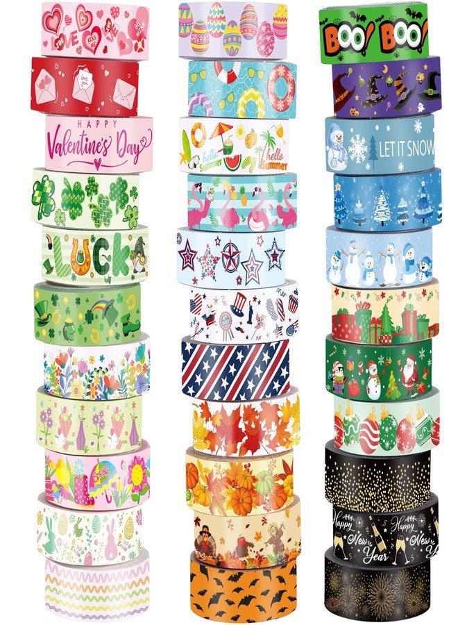 TaoBary 33 Rolls Holiday Plaid Washi Tape, 15 mm Seasonal Washi Tape Set Bohemian Colorful Vintage Cute for Card Wrapping Craft(Festive Style) - Image 1