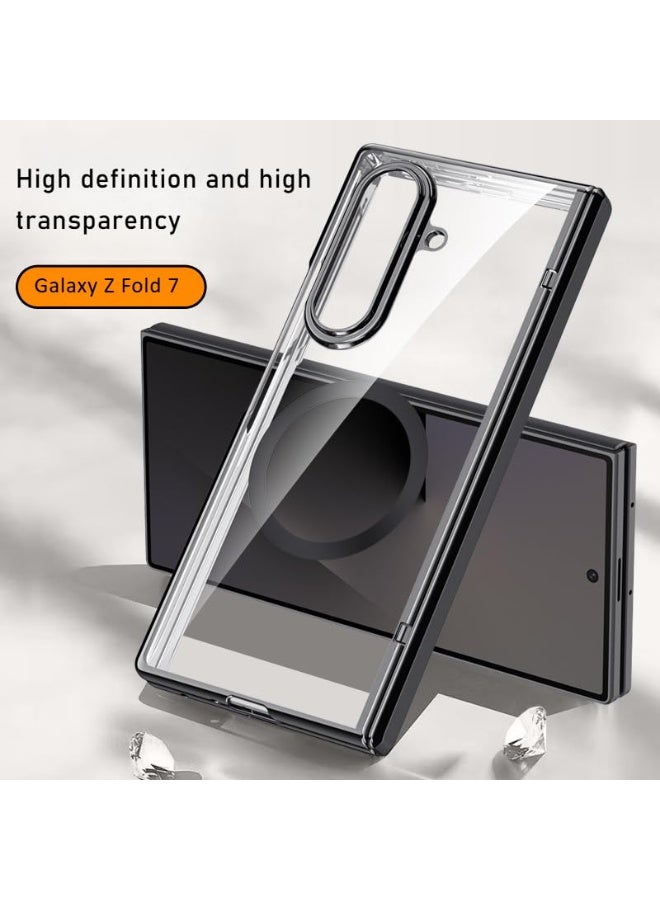 عام غطاء شفاف متوافق مع سامسونج جالكسي زد فولد 7، مزود بفيلم مقوى عالي الوضوح مع شحن لاسلكي، غطاء مغناطيسي كامل بمفصلة مضادة للسقوط. - Image 2