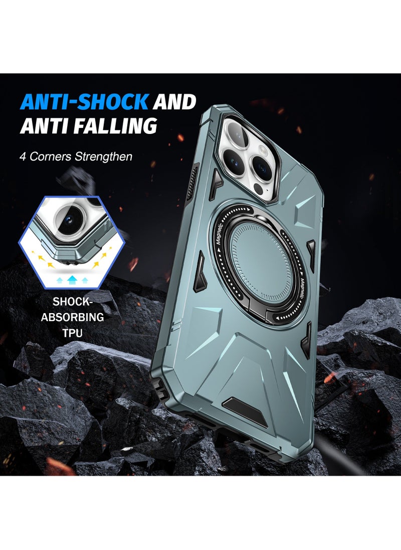 Color Fans - For iPhone 15 Pro Max Case 6.7 inch Anti-fall TPU+PC Phone Cover with Metal Bracket Green - Image 1