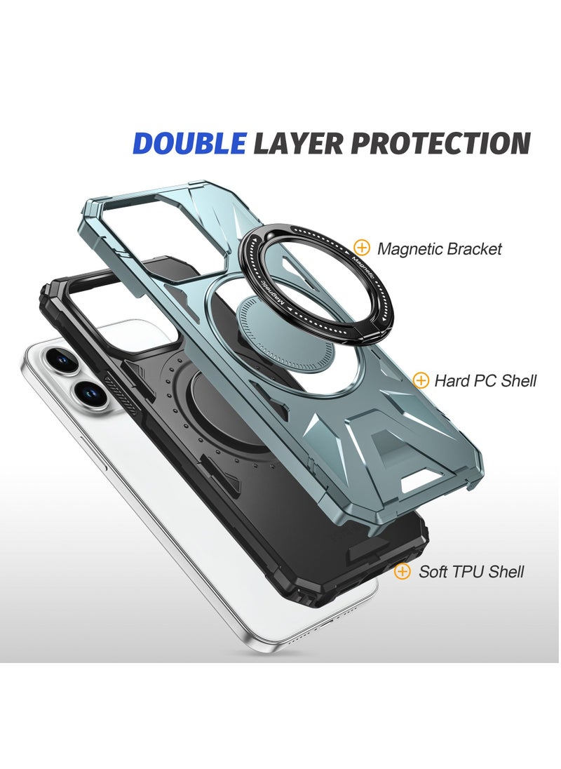 Color Fans - For iPhone 15 Pro Max Case 6.7 inch Anti-fall TPU+PC Phone Cover with Metal Bracket Green - Image 1
