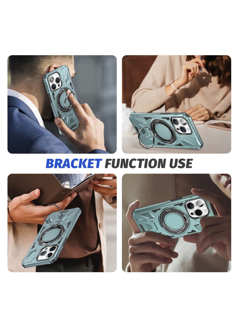 Color Fans - For iPhone 15 Pro Max Case 6.7 inch Anti-fall TPU+PC Phone Cover with Metal Bracket Green - Image 1