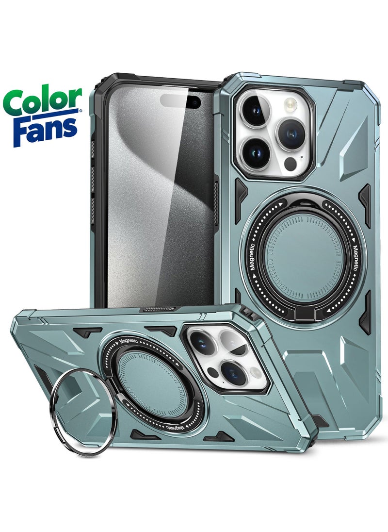 Color Fans - For iPhone 15 Pro Max Case 6.7 inch Anti-fall TPU+PC Phone Cover with Metal Bracket Green - Image 1