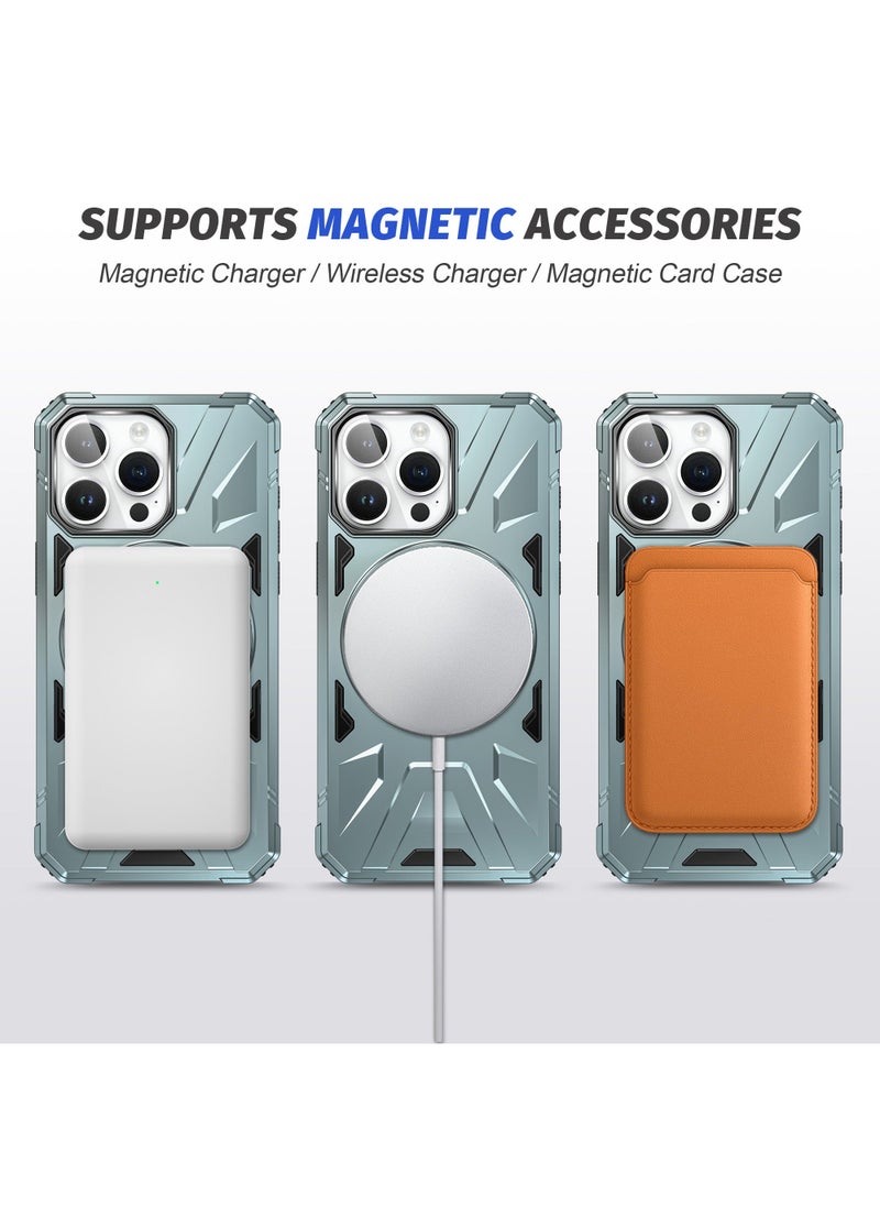 Color Fans - For iPhone 15 Pro Max Case 6.7 inch Anti-fall TPU+PC Phone Cover with Metal Bracket Green - Image 1