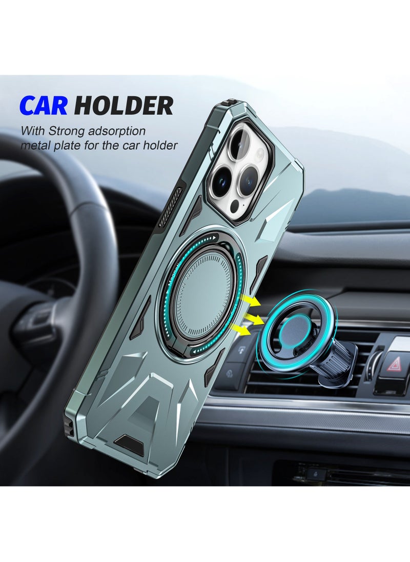 Color Fans - For iPhone 15 Pro Max Case 6.7 inch Anti-fall TPU+PC Phone Cover with Metal Bracket Green - Image 1