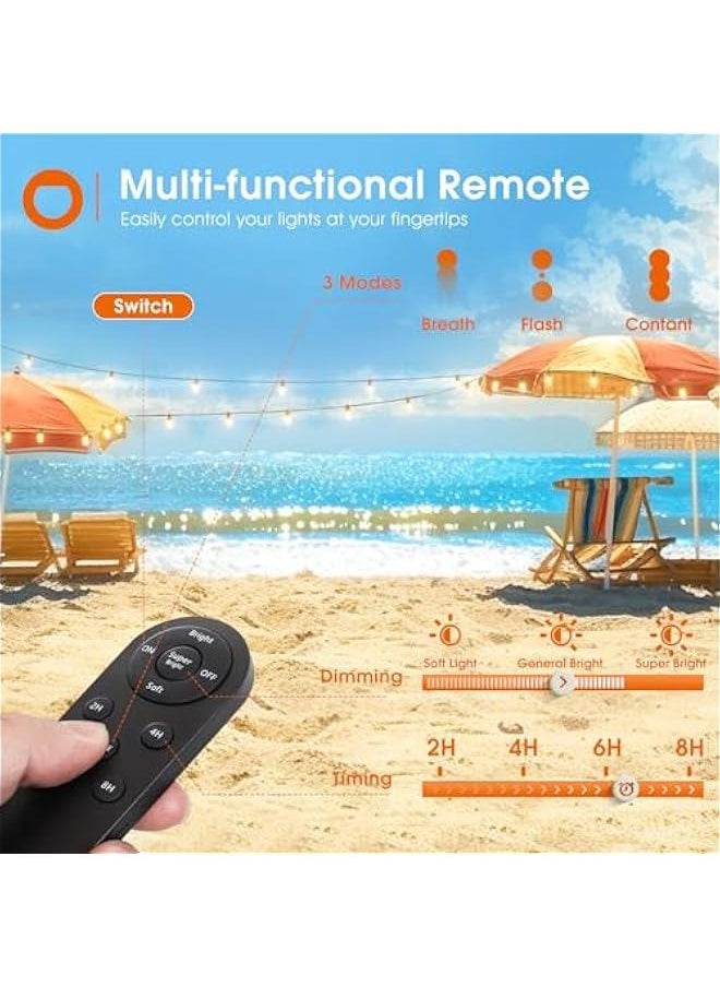 Arabest Solar Outdoor String Lights with USB Port & Remote Control - Waterproof and Long Lasting for Porch Garden Bistro - Dimmable LED Bulbs for 20+ Hours of Market Ambiance  - Image 4