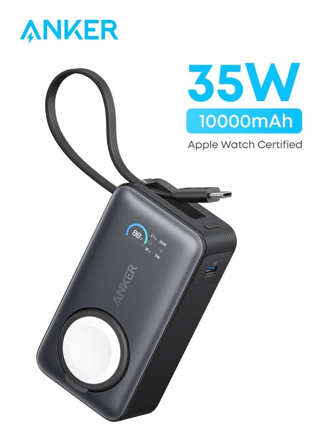MagGo Power Bank for Apple Watch, Officially Certified 10,000mAh Compact Portable Charger with Built-In USB-C Cable, 35W Max Battery Pack, For iPhone 17/16 Series, iPad, AirPods, and More - Image 1