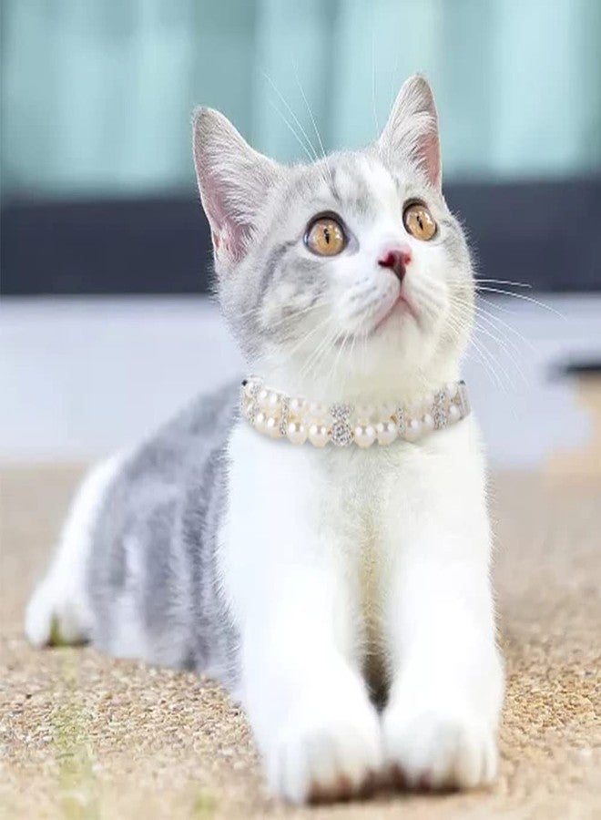 HOWWFALY Dog Cat Pearl Collars with Crystal Rhinestone PU Leather Collars Necklace Adjustable CollarDog Chain Cat White Pearl Pet Collar (White, Medium) - Image 5