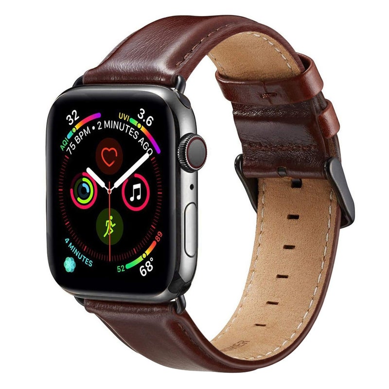 Beauenty Black Buckle Leather Watch Band For Apple Watch Series 10 42Mm / 987 41Mm / Se 3Se 26Se54 40Mm / 321 38Mm(Dark Brown) - Image 1