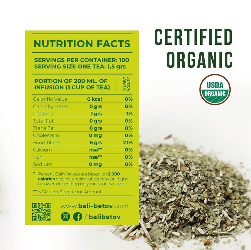 BALIBETOV 100 Unsmoked Organic Yerba Mate Tea Bags, Organic Yerba Mate Tea, Alternative to Tea, Coffee and Energy Drinks (100 Tea Bags (1 Pack)) - Image 3