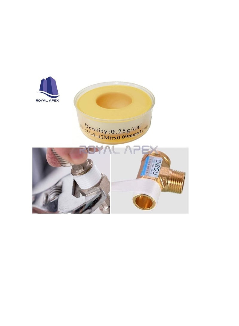 Thread Sealing Teflon Tape EN 751-3 with 0.25g/cm2 Density, 0.9mmx12mm PTFE for Pipe Fittings and Fixing Water Leak (Pack of 10) - Image 3
