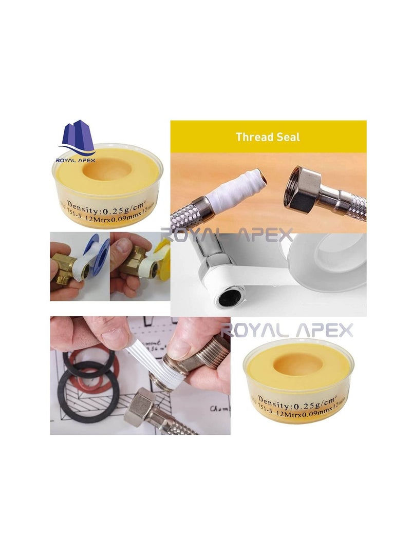 Thread Sealing Teflon Tape EN 751-3 with 0.25g/cm2 Density, 0.9mmx12mm PTFE for Pipe Fittings and Fixing Water Leak (Pack of 10) - Image 2
