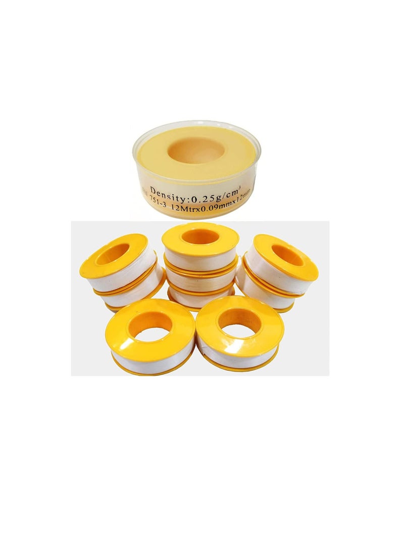 Thread Sealing Teflon Tape EN 751-3 with 0.25g/cm2 Density, 0.9mmx12mm PTFE for Pipe Fittings and Fixing Water Leak (Pack of 10) - Image 1