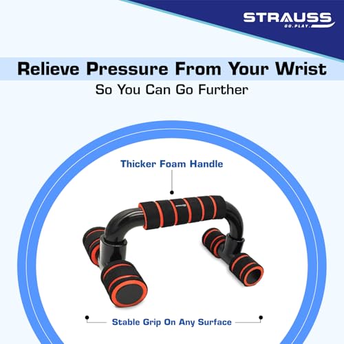 Strauss Moto Push-Up Bar, Pair|Non-Slip,Sturdy Exercise Equipment for Home or Gym Workout|Ideal for Upper Body Strength Training,Muscle Building,Push-Ups & Planks|Portable Gym Equipment,(Black/Orange) - Image 3