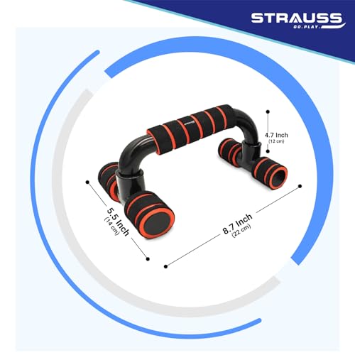 Strauss Moto Push-Up Bar, Pair|Non-Slip,Sturdy Exercise Equipment for Home or Gym Workout|Ideal for Upper Body Strength Training,Muscle Building,Push-Ups & Planks|Portable Gym Equipment,(Black/Orange) - Image 2