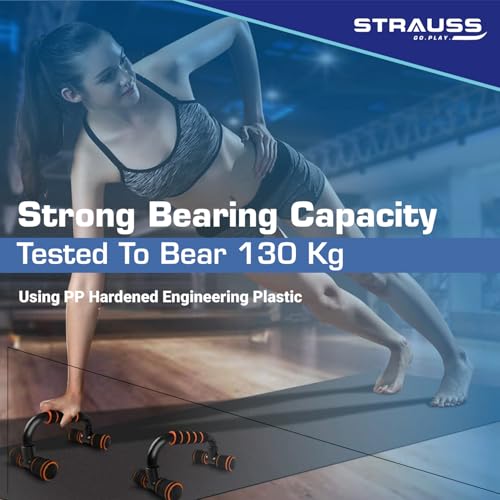 Strauss Moto Push-Up Bar, Pair|Non-Slip,Sturdy Exercise Equipment for Home or Gym Workout|Ideal for Upper Body Strength Training,Muscle Building,Push-Ups & Planks|Portable Gym Equipment,(Black/Orange) - Image 5