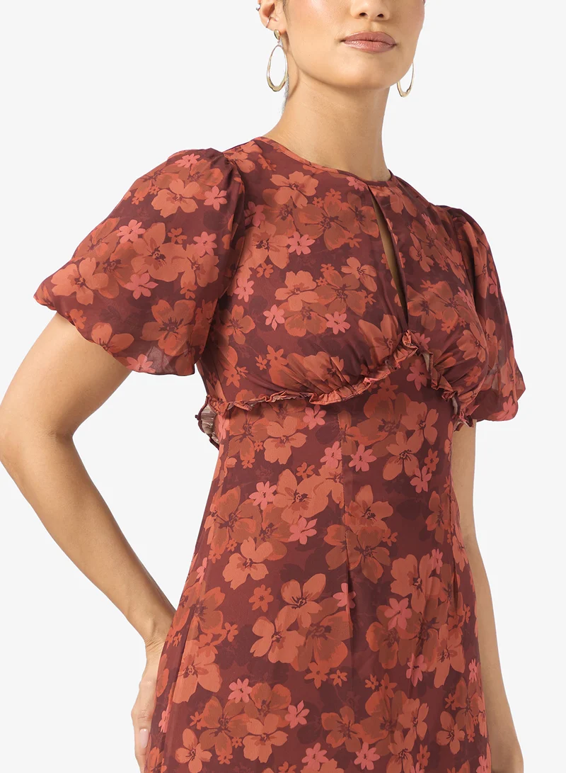 Anaya With Love Puff Sleeve Empire Waist Ruffle Maxi Dress