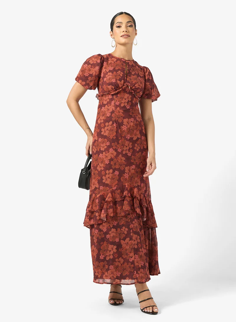Anaya With Love Puff Sleeve Empire Waist Ruffle Maxi Dress