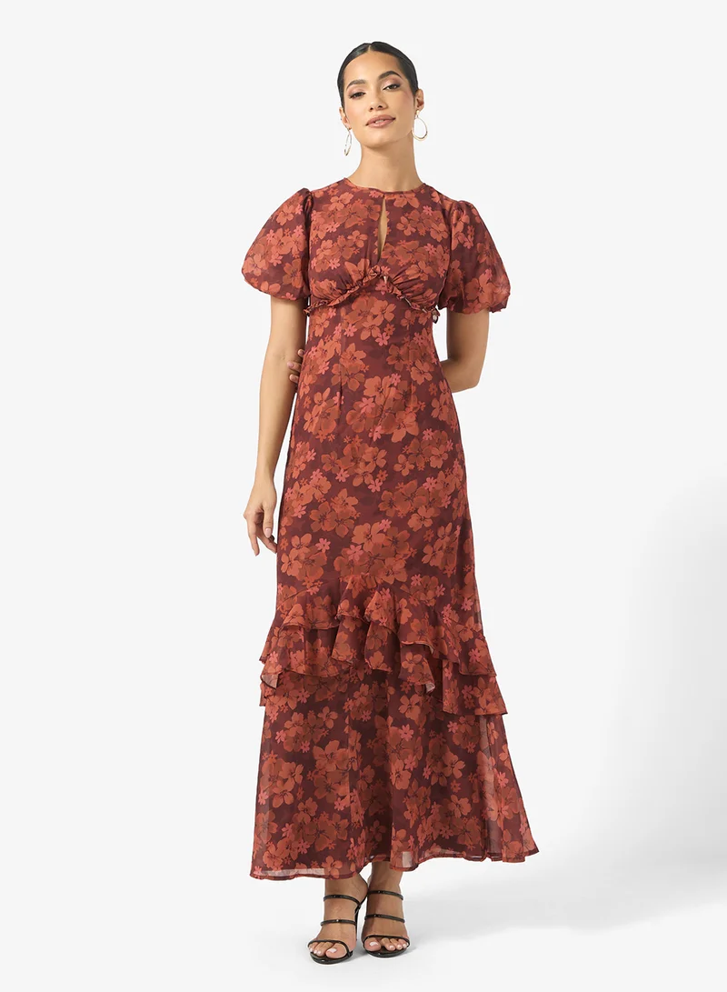 Anaya With Love Puff Sleeve Empire Waist Ruffle Maxi Dress