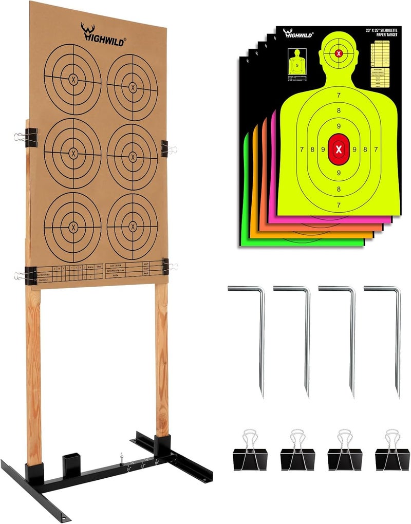 Highwild Adjustable Target Stand Base for Paper Shooting Cardboard Silhouette H Shape Stand Base for Shooting Range 1x2 Wooden Target Station Setup - 1 Pack - Image 1