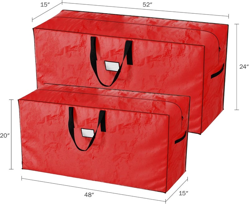 Elf Stor Christmas Tree Storage Bags - Set of 2 Woven Totes for up to 16-Foot Artificial Trees - Protects Holiday Decorations from Damage by (Red) - Image 3