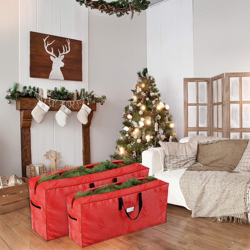 Elf Stor Christmas Tree Storage Bags - Set of 2 Woven Totes for up to 16-Foot Artificial Trees - Protects Holiday Decorations from Damage by (Red) - Image 2