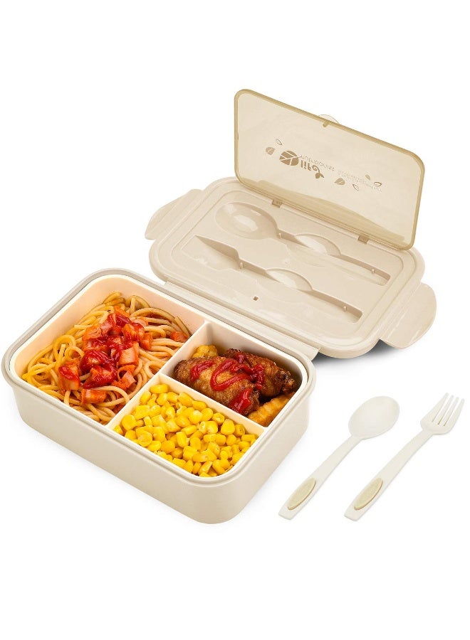 LODROC Bento Lunch Box, Bento Boxes, 3 compartments and 1400 ml fork spoon, leak-proof bento without BPA, Microwave and Dishwasher Safe Meal Prep Containers for Adults Kids - Image 1