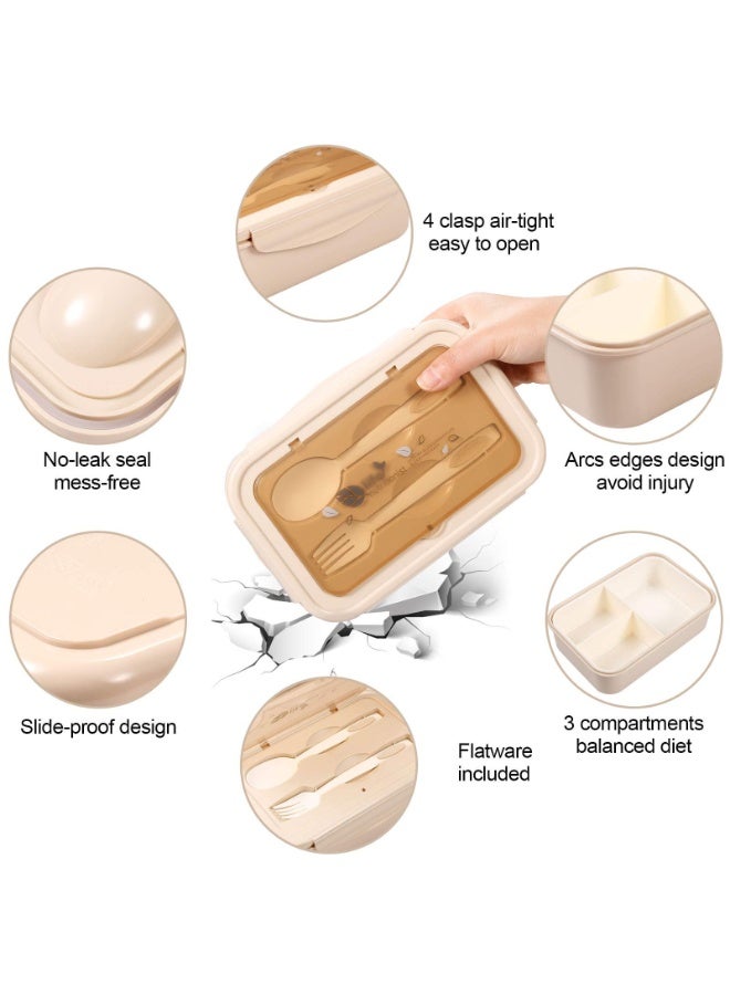 LODROC Bento Lunch Box, Bento Boxes, 3 compartments and 1400 ml fork spoon, leak-proof bento without BPA, Microwave and Dishwasher Safe Meal Prep Containers for Adults Kids - Image 3