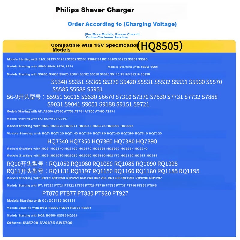 JD Jing Zao Jinling Shengbao Charger Cable for Philips Shaver HQ8505 Series 5000/5080/6070/7000/9000 Electric Razor Power Cord 15V - Image 2