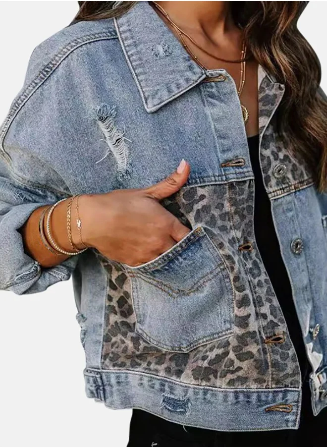 يونيكي Blue Collared Long Sleeve Denim Jacket